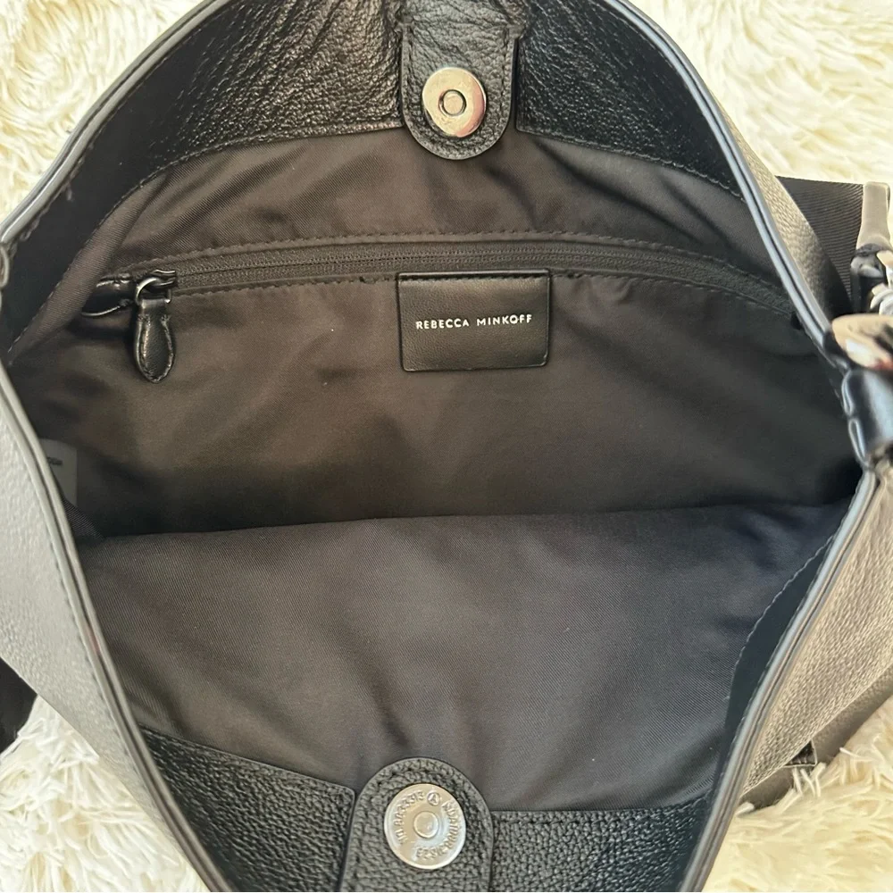 Rebecca Minkoff Regan Black Pebbled Leather Bucket Crossbody Shoulder Bag